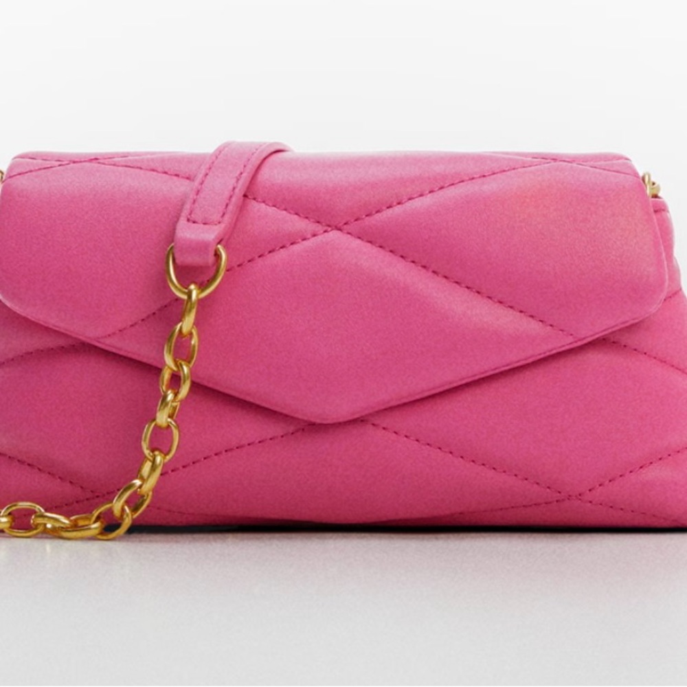 New Mango Pink Quilted Clutch with Gold Chain